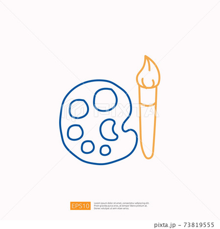 creativity related doodle icon concept with drawing brush palette symbol. Creative design, idea, Inspiration, brainstorming, startup and think stroke line vector illustration 73819555