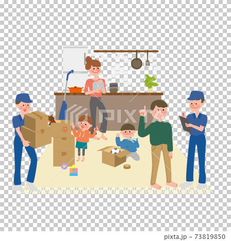 引越し風景　（引っ越し業者と家族） 73819850