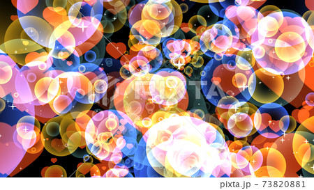 Big red hearts with gold and dark blue bubbles floating on black background Big red hearts with gold and dark blue bubbles floating on black background 73820881