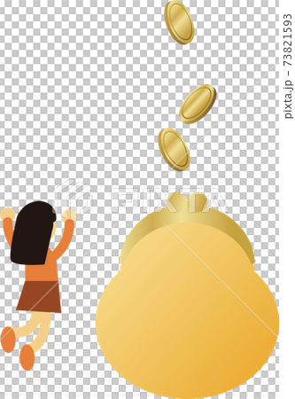 貯金　ポイント　お財布　がまぐち　お金　人物　イメージ　イラスト素材 73821593