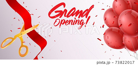 Grand opening ceremony with red, gold balloon, and confetti Grand opening ceremony with red, gold balloon, and confetti 73822017