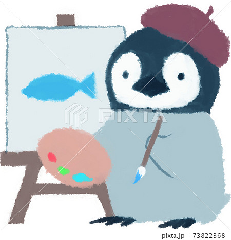 絵を描く赤ちゃんペンギンのイラスト素材