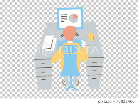 机に座った会社員の後ろ姿のイラスト素材