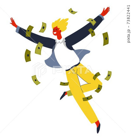 Rich man happy to get salary or win jackpot vector 73822441