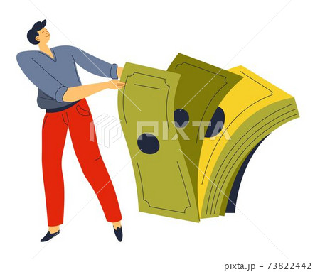 Man pulling money, character working on profit 73822442