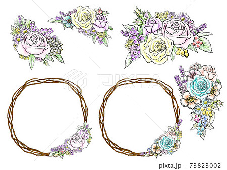 水彩画風の花束とリースのイラスト 73823002
