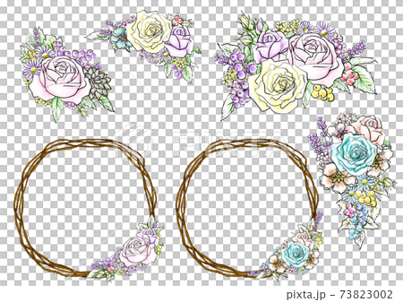 水彩画風の花束とリースのイラスト 73823002