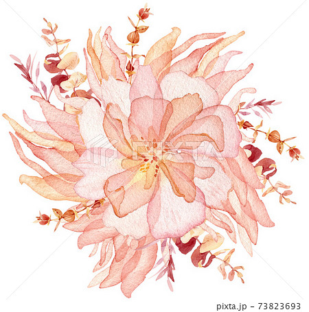 Boho wedding Floral bouquet clipart - watercolor modern clipart eucalyptus leaves and flowers 73823693