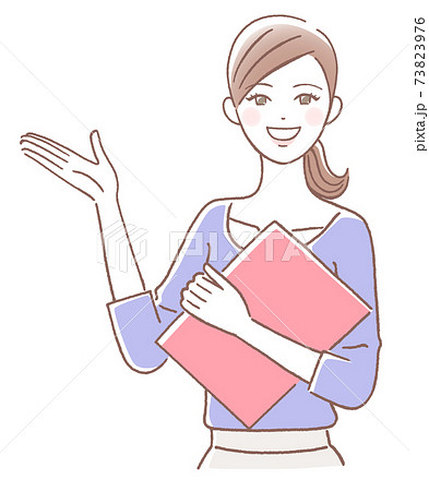 ファイルを持って説明する女性のイラスト素材