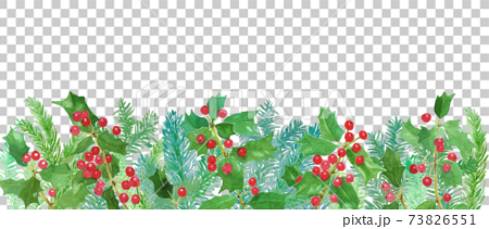 モミの木とクリスマスホーリーの水彩イラストフレーム 73826551