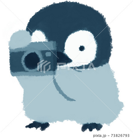 写真を撮る赤ちゃんペンギンのイラスト素材