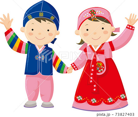 民族衣装を来た韓国の子供のイラスト素材