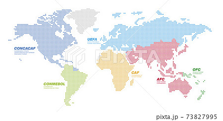 丸いドットでできた国際サッカー連盟の地図　大西洋中心 文字あり 73827995