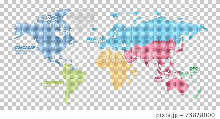 Map of the Federation of International Football Associations made of rounded square dots with Atlantic central characters 73828000