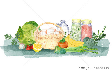 卵と野菜 いろいろな食材の水彩画のイラスト素材