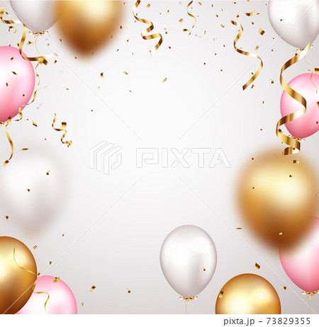 Celebration banner with gold confetti and balloons 73829355