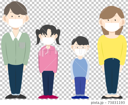4人家族が並んでマスクをしている様子 4人家族が並んでマスクをしている様子 73831193