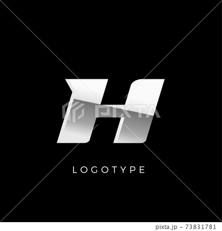 Steel H letter. Business monogram with stainless or chrome effect. Dynamic logo concept with shiny aluminum texture for dynamic sports, speed race, automotive. Metal style typography design 73831781