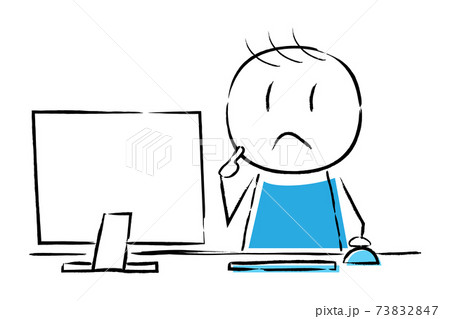 パソコンのモニターに向かって悩む人のベクターイラスト 手描き風のイラスト素材 パソコンのモニターに向かって悩む人のベクターイラスト 手描き風のイラスト素材