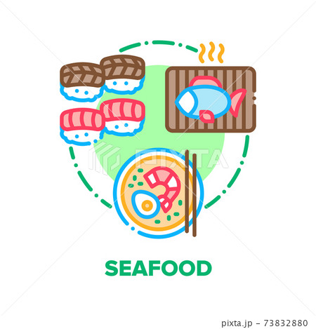 Seafood Snack Vector Concept Color Illustration flat 73832880
