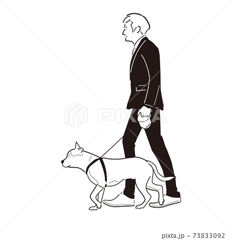 スーツを着て愛犬と散歩のイラスト素材
