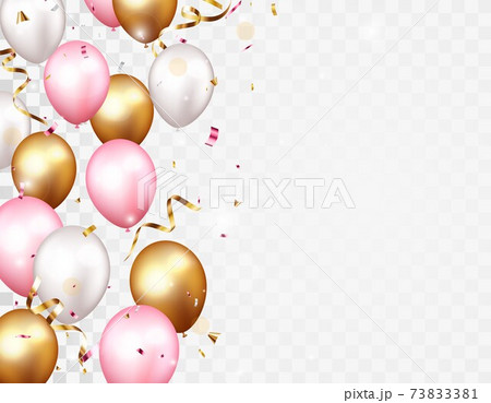 Celebration banner with gold confetti and balloons 73833381