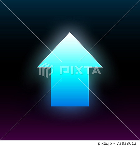 Blue glowing up arrow. Modern glowing direction pointer with vibrant gradient. Design element for poster, banner, flyer, card, etc. Dark background. Vector 73833612