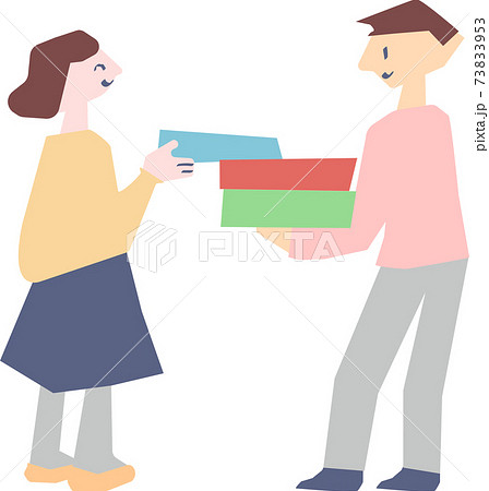 負担を分け合って協力する男女（夫婦・カップル・友人）のイメージ・線なしカラフルイラスト 73833953