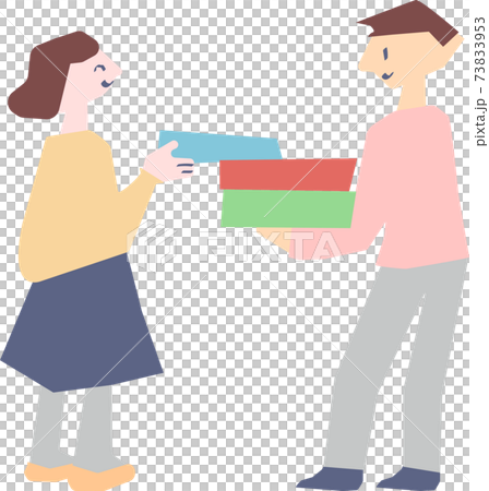 負担を分け合って協力する男女（夫婦・カップル・友人）のイメージ・線なしカラフルイラスト 73833953