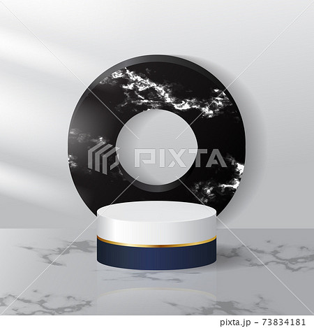 Modern podium display with black and white marble. Minimalist empty product stage. Realistic vector design. 73834181