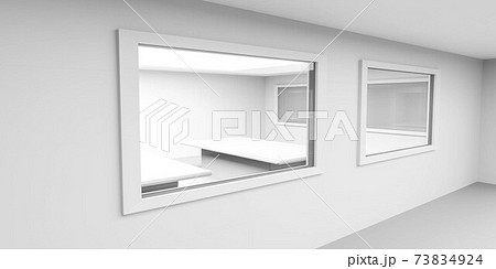 modern white laboratory building interior with windows and working space 3d render illustration 73834924