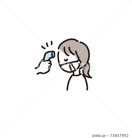 非接触体温計で検温する人のイラスト 73837952
