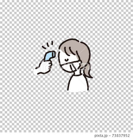 非接触体温計で検温する人のイラスト 73837952