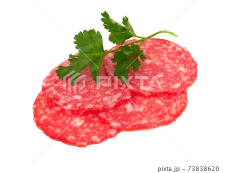Sausage slices isolated 73838620