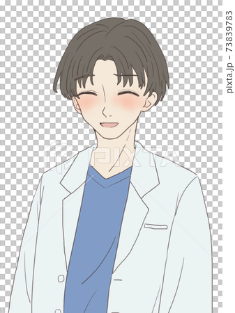白衣 青年 照れ笑いのイラスト素材 7397