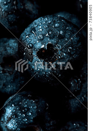 Fresh natural antioxidant blueberries pile, macro detailed close up 73840905