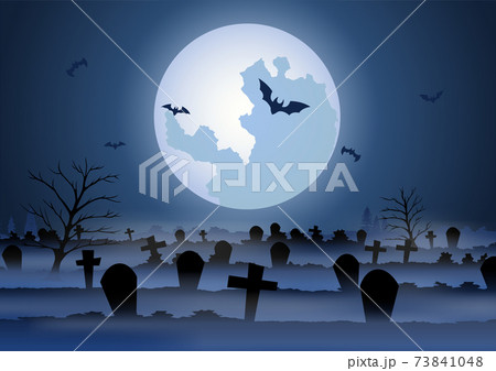 Halloween background with graveyard scene on Halloween night Halloween background with graveyard scene on Halloween night 73841048
