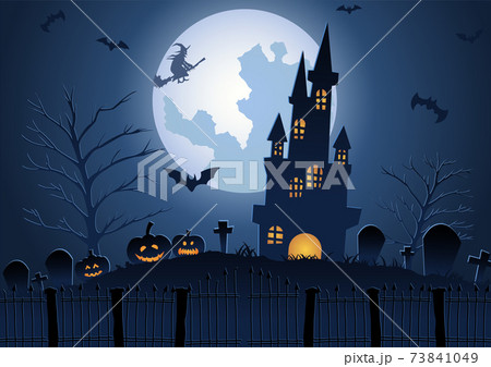 Halloween background with graveyard and castle scene on Halloween night Halloween background with graveyard and castle scene on Halloween night 73841049