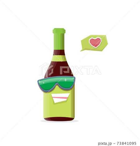 vector funny cartoon red wine bottle character with sunglasses isolated on white background. funky smiling glass wine bottle character design template for wine menu or wine map. 73841095