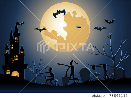 Halloween background with zombie wake from underworld on Halloween night 73841115
