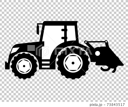 トラクター 農業機械 白黒シルエットのイラスト素材