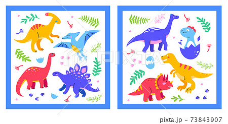 Different dinosaurs - set of flat design style illustrations 73843907
