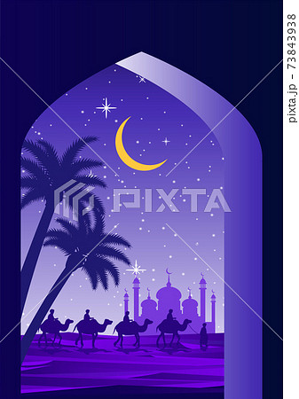 caravan Muslim ride camel to mosque caravan Muslim ride camel to mosque 73843938
