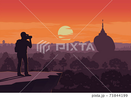 tourist take photo of famous pagoda,landmark of Myanmar on sunset time 73844199