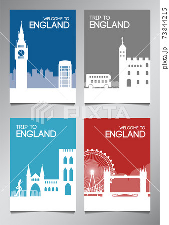 England famous landmark and symbol in silhouette style with national flag color theme brochure set 73844215