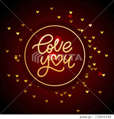 Valentine card Love you with calligraphic lettering on a red background. Vector illustration. 73844348