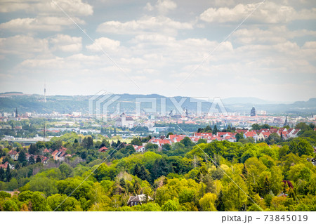 View over Dresden, the capital of saxony, from the viewpoint Bismarck Tower in Cossebaude View over Dresden, the capital of saxony, from the viewpoint Bismarck Tower in Cossebaude 73845019