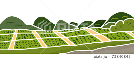 シンプルタッチの田園風景 田んぼ パノラマのイラスト素材