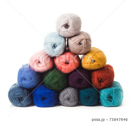 The threads for knitting are folded in the shape of a Christmas tree The threads for knitting are folded in the shape of a Christmas tree 73847646