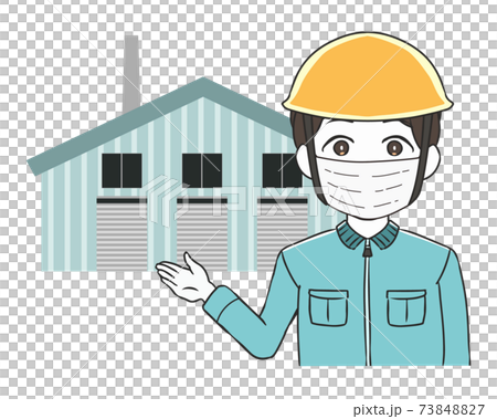 工場を案内する作業員 男性 マスク ヘルメットのイラスト素材